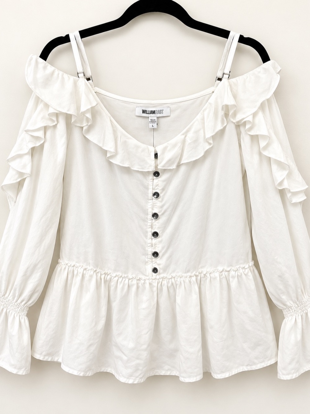 William Rast White Off-Shoulder Peplum Button Blouse